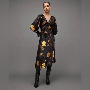 NWT All Saints Naomi Silk Blend Aretha Print Midi Dress